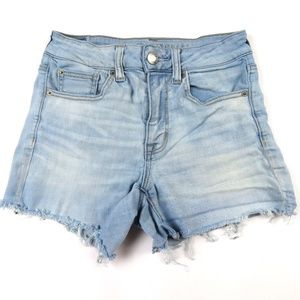 AMERICAN EAGLE Ne(x)t Level Stretch X cut-off Hi Rise Shortie jean shorts